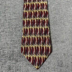 JZ RICHARDS All Silk Neck Tie 60x4" Red‎ Blue Yellow Wavy Geometric Hand Crafted